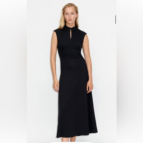 ME+EM Black Mock Neck ponte seam travel Dress 1/2‎ zip in front size 2 - Picture 1 of 8